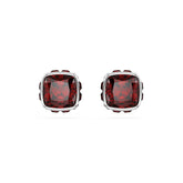 Birthstone stud earrings, Square cut, January, Red, Rhodium plated